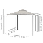 Garden gazebo size diagram with inside and edge-to-edge leg measurements