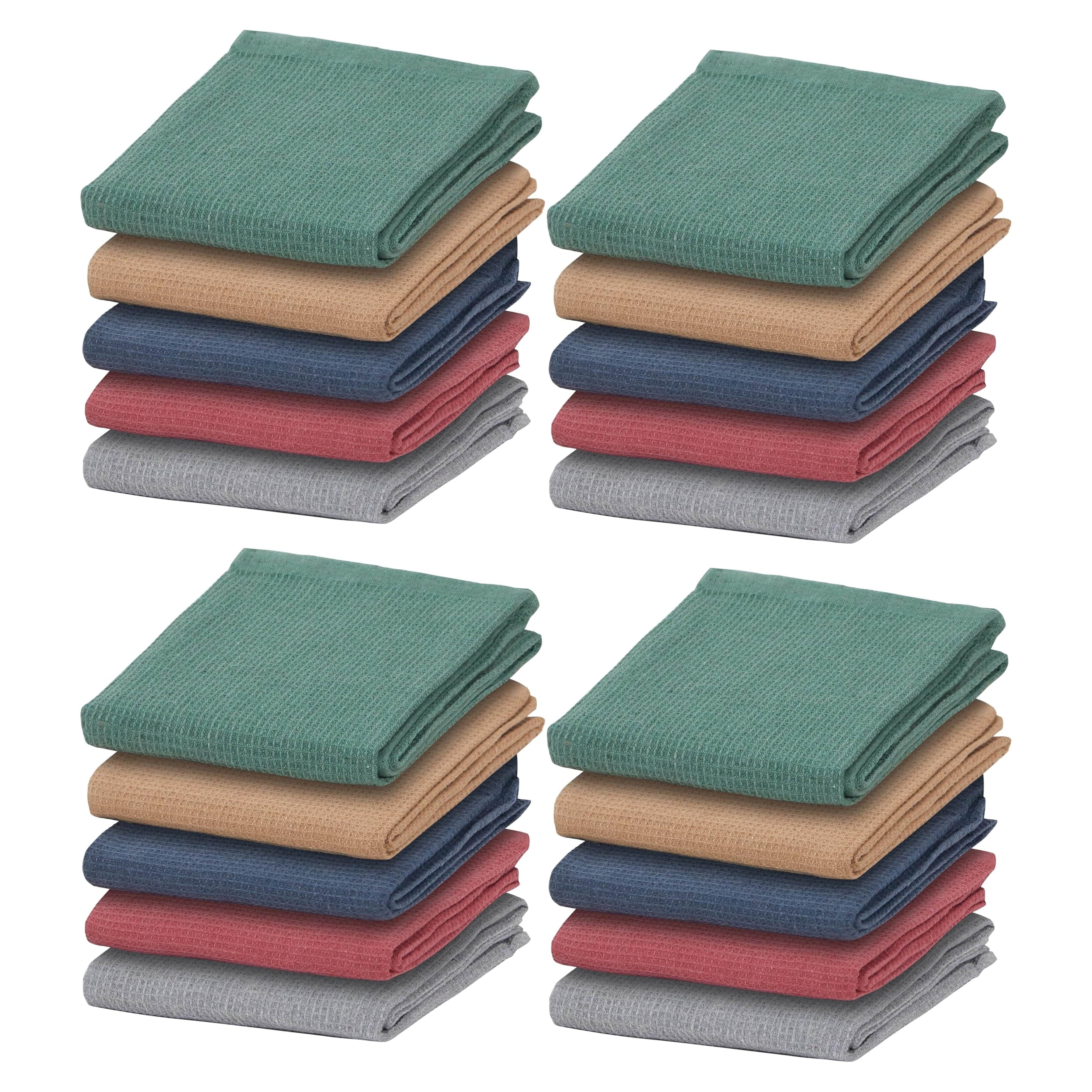 20 Pack Tea Towel Waffle Kitchen Tea Towels Cotton Absorbent Long Lasting Catering Bar Dish Towel Assorted