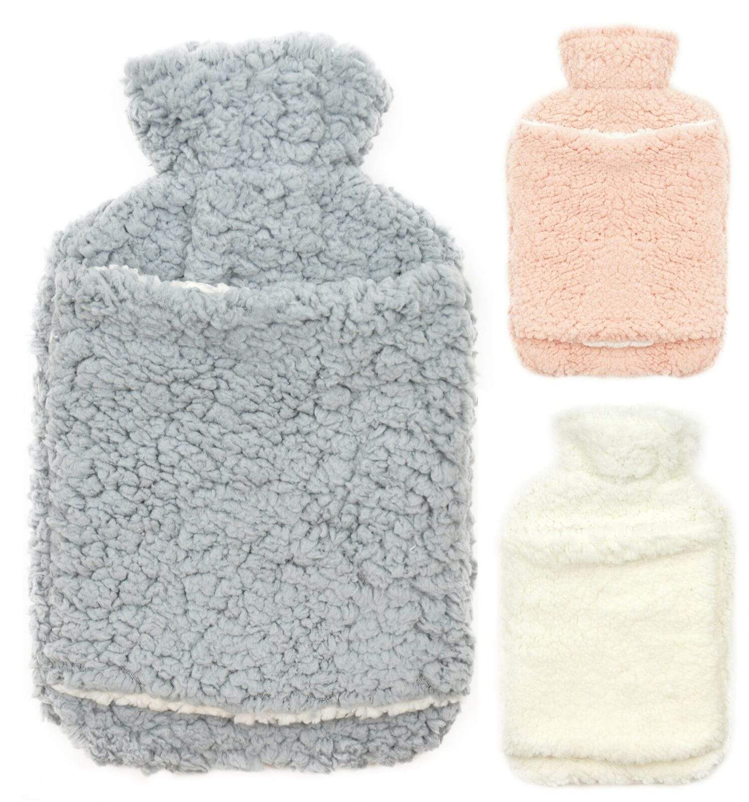Teddy Fleece Hot Water Bottle with Hand Warmer Pocket Luxurious 2L Natural Rubber for Winter Comfort Natural Rubber UK Safe Tested Ideal Gift for Adults Kids