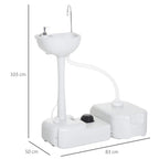 White portable camping hand wash sink with foot pump base and connecting hose