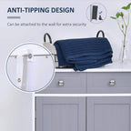 Bathroom cabinet top with two drawers and anti-tipping bracket detail, grey doors and knobs