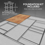 Foundation kit included: steel base frame panels for the storage shed