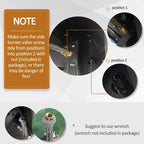 Gas grill instruction diagram showing side burner valve connection and wrench use