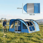 Sky blue and grey tunnel camping tent with two front openings and side sections