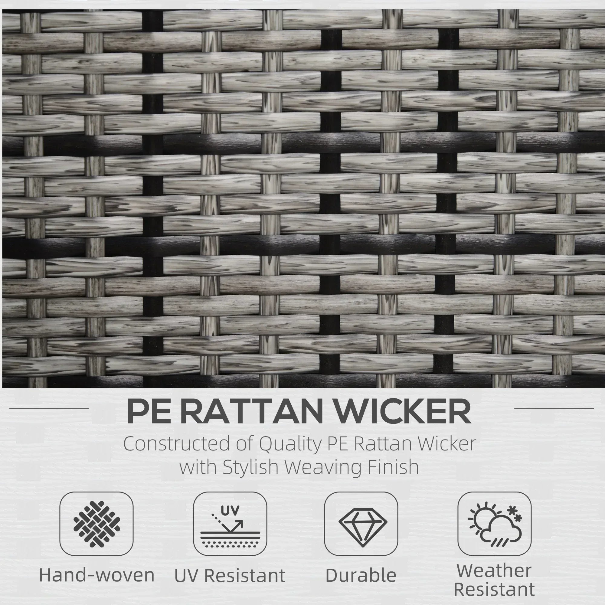 Rattan Garden Armchair 10cm Cushion Outdoor Single Chair with Steel Frame, Grey - Bobobiy