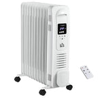 White oil-filled electric radiator heater with digital display and side control panel