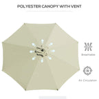 Beige polyester umbrella canopy with vented center for air circulation, ribbed shade