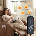 Dark brown massage recliner armchair with side pocket and handheld remote