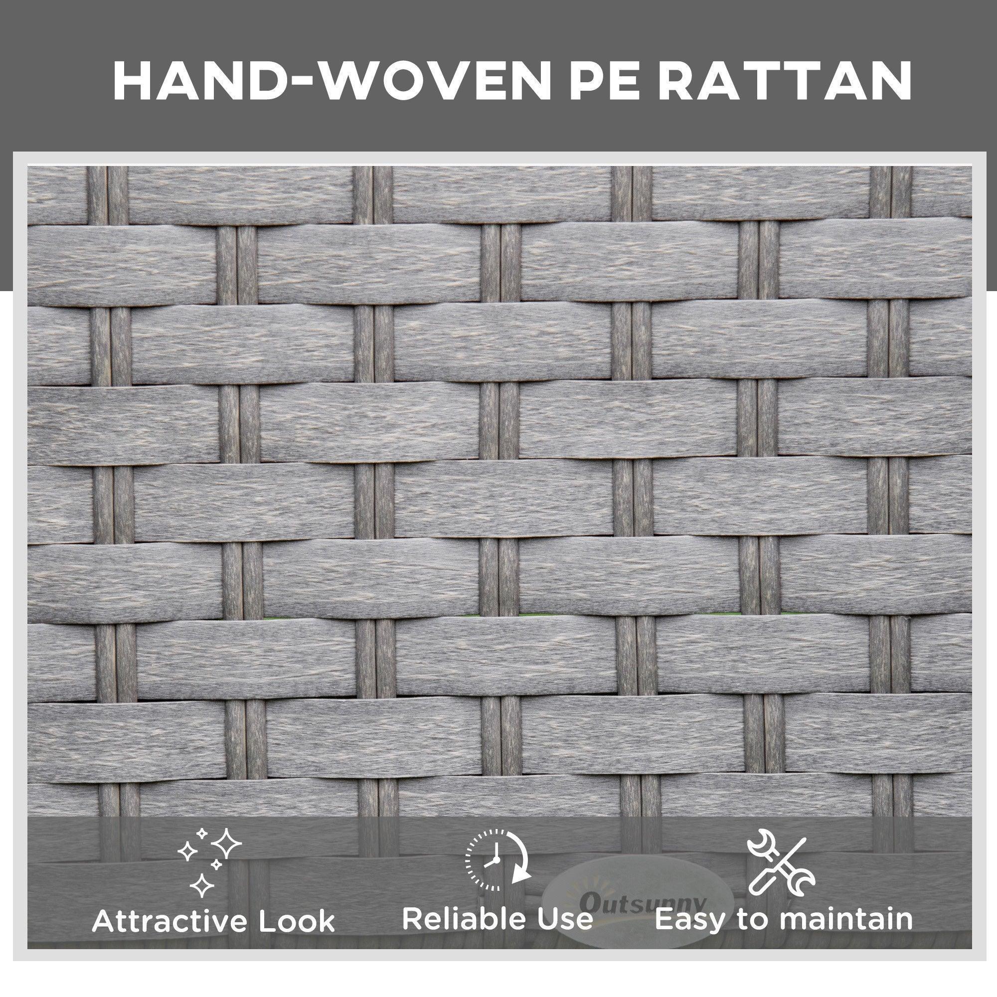 3 Pieces Rattan Sun Lounger Set with Aluminium Frame, 5-Position Adjustable Reclining Garden Chairs and Glass Top Table, Wicker Garden Furniture Daybed with Cushions for Patio, Grey - Bobobiy