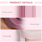 Pink plastic storage unit base with rounded drawer edges and curved drawer fronts