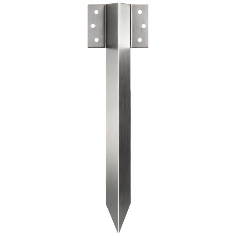 Galvanised steel sleeper bracket stake, silver finish with fixing holes