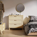 Natural rattan 3-drawer dresser with woven fronts and top pull handle