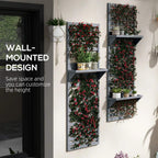 Grey wall-mounted plant trellis with tiered shelves and climbing slats
