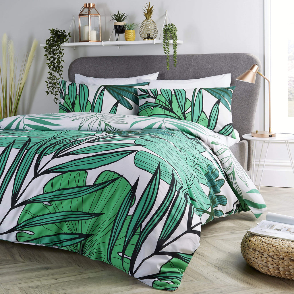 Tropical Leaf Reversible Luxurious Duvet Set Soft Cotton Rich Bedding in Single Double King Sizes with Premium Vibrant Botanical Designs