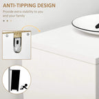 White cabinet anti-tipping bracket hardware near the top corner