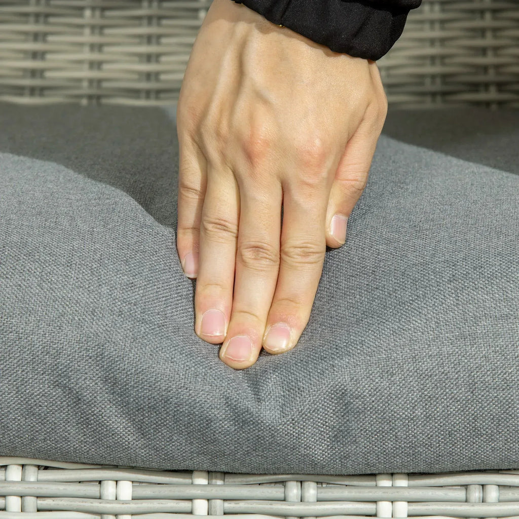 5 Pieces Rattan Bistro Set with Adjustable Back, Reclining Wicker Balcony Furniture with Cushions, Glass Top Coffee Table and Footstools, Outdoor Table and Chairs, Grey - Bobobiy