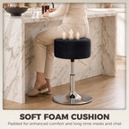 Black padded round bar stool seat with soft cushion on chrome pedestal base