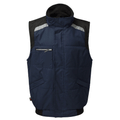Navy blue quilted bodywarmer vest with full-zip and hooded collar