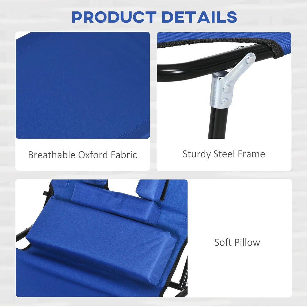 Folding Sun Loungers Set of 2 with Face Hole, 4-Position Adjustable Backrest Garden Recliner Chairs Sunbeds, Outdoor Lounge Chairs with 600 D Oxford Cloth Seat, Pillow for Beach, Blue - Bobobiy