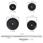 Black weight plate set size chart with multiple plate sizes and barbell sleeve