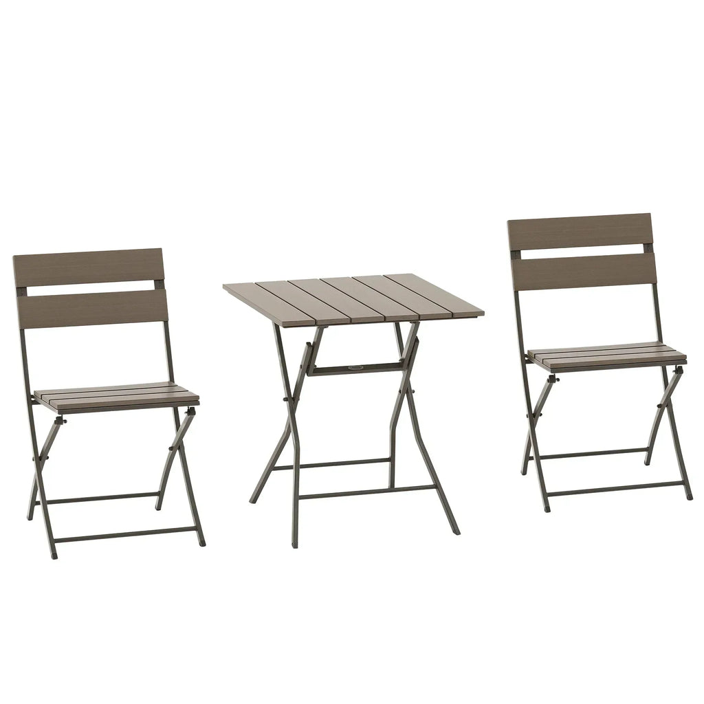 3 Piece Foldable Garden Bistro Set Patio Furniture Set with Table and 2 Chairs for Conservatory Balcony Terrace, Grey - Bobobiy