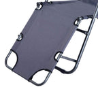 Grey folding sun lounger recliner chair seat and adjustable backrest, folded angle