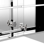 Bathroom mirror cabinet double doors with stainless steel hinge hardware close-up