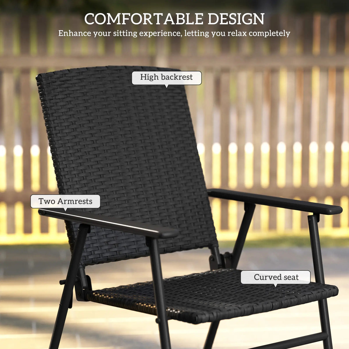 Outsunny Set of 2 Folding Rattan Seat Chairs Black