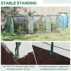 Clear PVC tunnel greenhouse with green steel frame, raised base and arched end panels