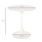 Marble-look round table, 70 cm top, white pedestal base (50 cm)