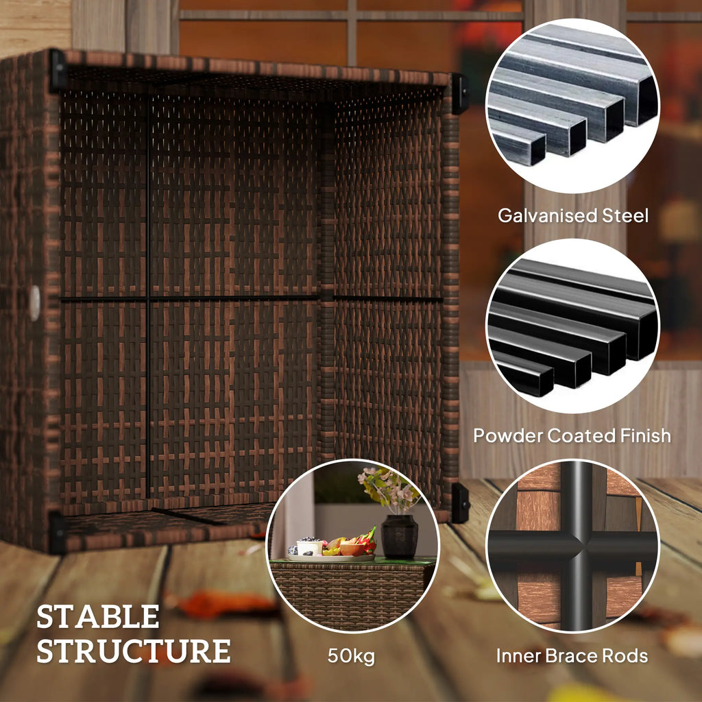 Outsunny 62 x 62cm Glass Top Rattan Side Table Brown