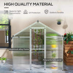 Walk-in greenhouse with aluminum alloy frame and clear polycarbonate panels, gable roof