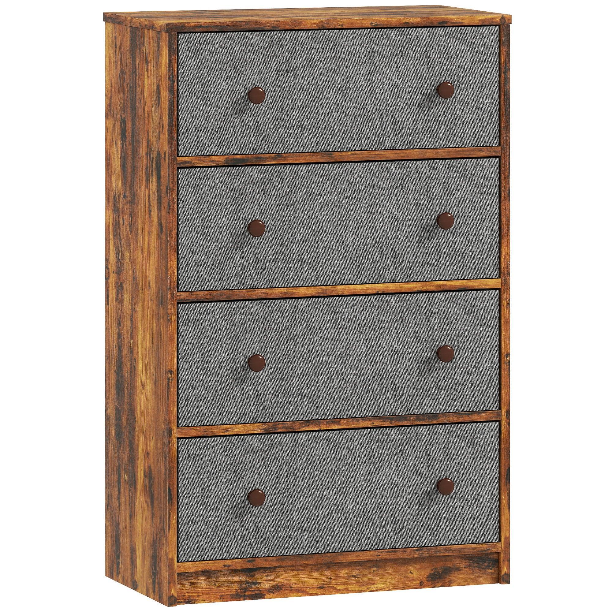 Chest of Drawers, Dresser with 4 Fabric Drawers - Grey and Rustic Brown - Bobobiy