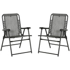 Grey folding armchairs, set of 2, with mesh back and black steel frames