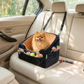 Brown and black dog car booster seat with quilted cushion and front organizer pocket