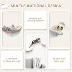 Wall-mounted cat perch shelf for climbing and resting, curved cushion and base