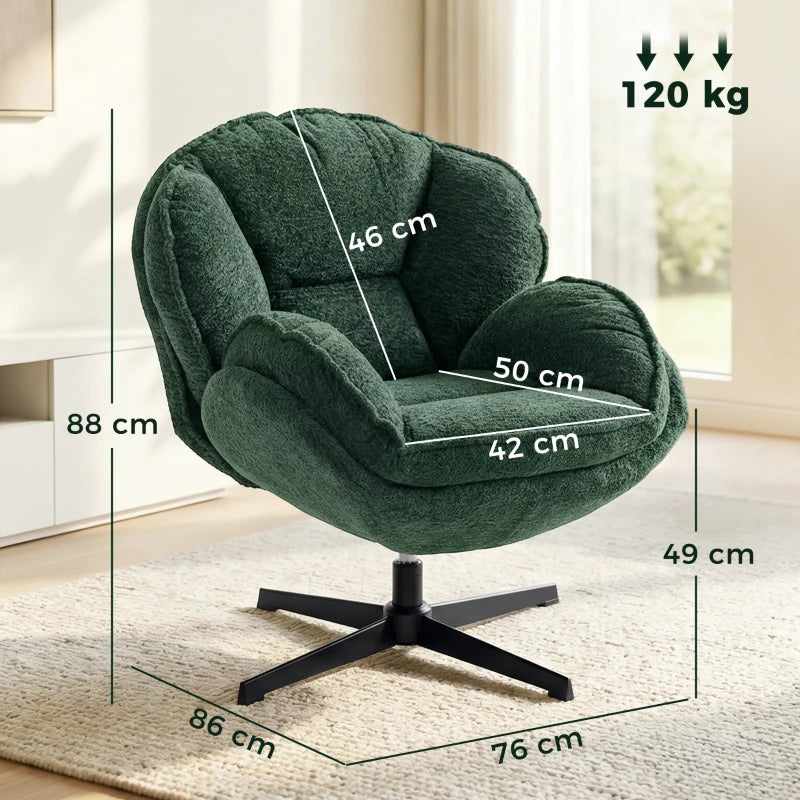 Dark green velvet wingback swivel accent chair with black four-star base, side view