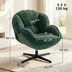 Dark green velvet wingback swivel accent chair with black four-star base, side view