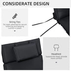 Black cushion with string ties and raised headrest pillow for sun lounger