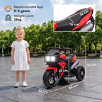 Kids red 3-wheel electric ride-on motorcycle toy with front light and three-wheeled stance