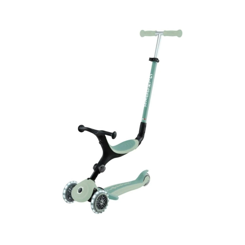 Pistachio mint kids’ folding scooter with black handlebars and two front wheels