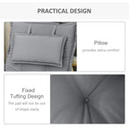 Dark grey high-back chair cushion set with square pillow and stitched, tufted padding