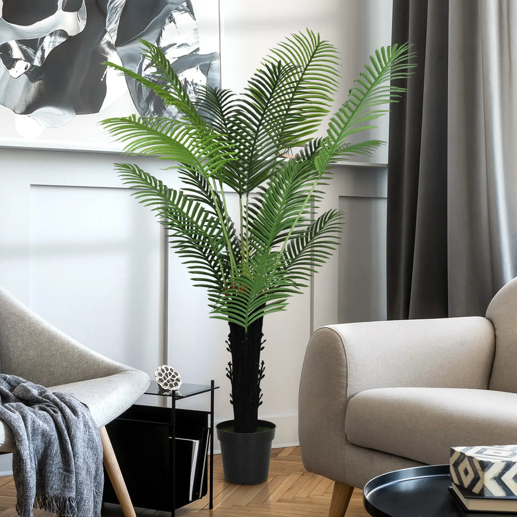 Homcom 175cm Artificial Areca Palm Tree with 16 PE Leaves, Decorative Artificial Plant with Plastic Pot and Flocked Soil