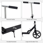 Black kids kick scooter with textured handlebar, steel frame, and included kickstand