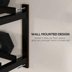 Wall-mounted dumbbell rack with bolts and wall-mounting brackets for secure setup