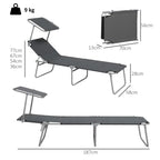 Grey reclining sun lounger set of 2 with adjustable backrest and size diagram