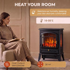 Black electric fireplace stove heater with flame effect window and front heating grille