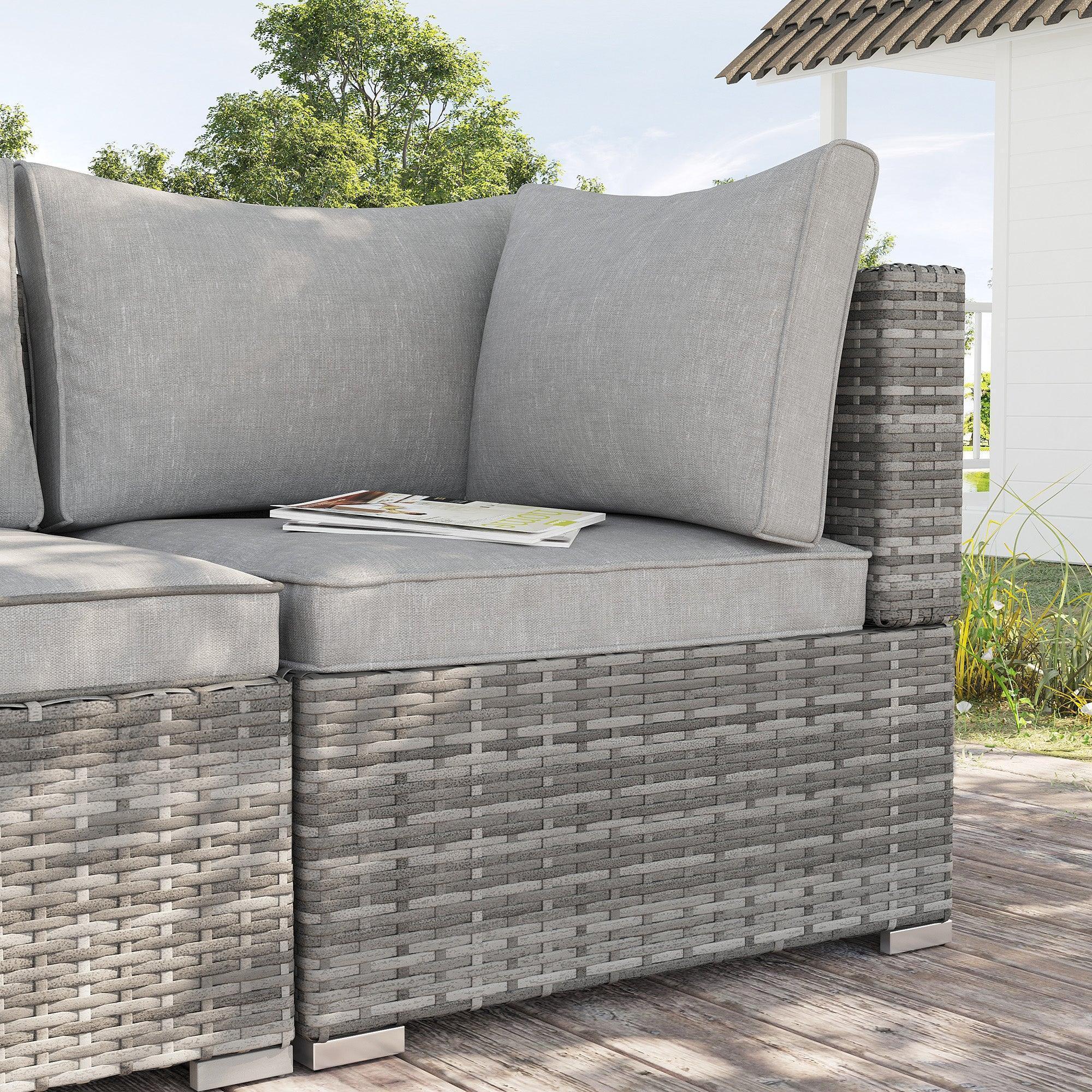 Outdoor PE Rattan Corner Sofa, Garden Wicker Furniture Single Sofa Chair w/ Cushions, Light Grey - Bobobiy