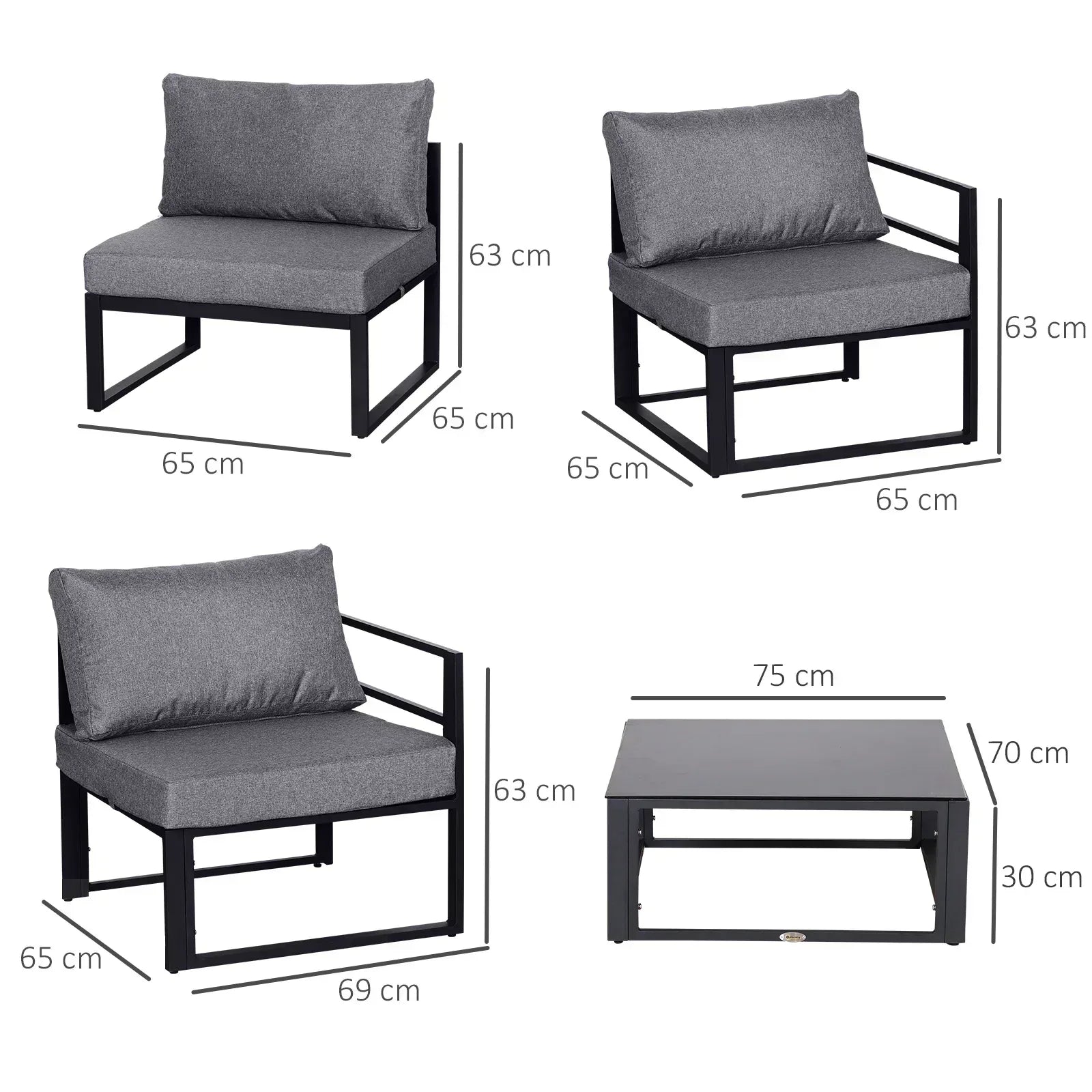 6 PCs Outdoor Indoor Sectional Corner Sofa Set Thick Padded Cushions Aluminium Frame 5 Seaters 1 Coffee Table Grey - Bobobiy