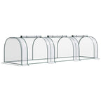 Small clear mini greenhouse polytunnel with arched steel frame and open front section
